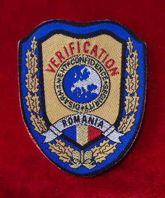 Emblema misiune dezarmare, Rom&amp;acirc;nia Verification, Patch ecuson armata foto