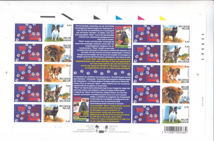 Belgia 2002 fauna caini MI 3114-3118 kleib. MNH