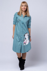 Rochie camasa lunga turcoaz cu imprimeu girlish foto