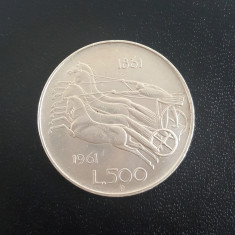 Moneda de 500 Lire 1961 Italia, argint, comemorativa, detalii frumoase foto