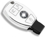 Husa Cheie Mercedes Benz, 3 Butoane, Smartkey, Alb cu contur silver, Tpu