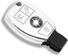 Husa Cheie Mercedes Benz, 3 Butoane, Smartkey, Alb cu contur silver, Tpu AutoProtect KeyCars foto