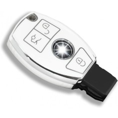 Husa Cheie Mercedes Benz, 3 Butoane, Smartkey, Alb cu contur silver, Tpu