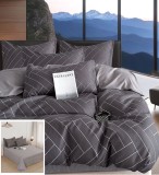 Cumpara ieftin Lenjerie Pat Bumbac 4 Piese Gri Negru, Set Cearceaf Pilota si Fete Perna