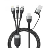Cablu Incarcare USB-A / USB-C - Lightning / microUSB / USB-C XO Design NB254 3in1, 60W, 1.2m, Negru, Apple