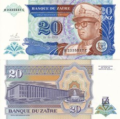 ZAIR 20 nouveaux zaires 1993 UNC!!!