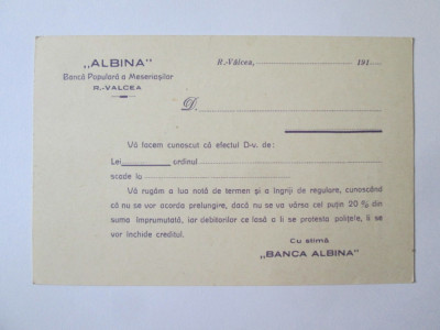 Carte postala tipografiata personalizata:Banca,,Albina&amp;#039;&amp;#039; Ramnicu-Valcea cca 1910 foto