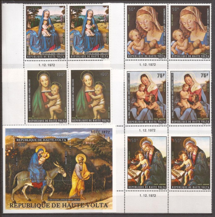 REPUBLICA HAUTE VOLTA 1973 PICTURA CRACIUN ( colita dt. + serie dt. x 2 ) MNH