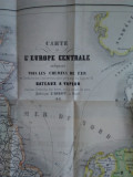 HARTA EUROPEI CENTRALE - căi ferate, vapoare, 1851
