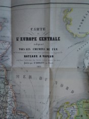 HARTA EUROPEI CENTRALE - cai ferate, vapoare, 1851 foto