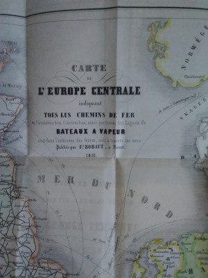 HARTA EUROPEI CENTRALE - căi ferate, vapoare, 1851 foto