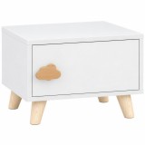 AIYAPLAY Noptieră pentru Copii 3-8 Ani cu Compartiment de Depozitare, Picioare din Pin, M&acirc;ner Nor, 34x31x25 cm, Alb | Aosom Romania