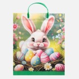 Punga de Plastic Verde cu Model Iepuras și Oua - Ideală pentru Utilizare Repetat, CMCLASS
