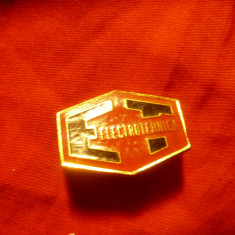 Insigna Intreprinderea Electrotehnica ET , metal si email , L=2,3cm