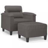 Cumpara ieftin Fotoliu canapea cu taburet, gri, 60 cm, piele ecologica