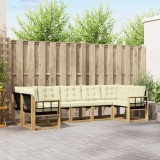 vidaXL Set canapele exterior 7 piese, lemn masiv acacia, textilene, alb crem, cu perne confortabile
