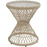 Outsunny Masă de cafea Boho design, placă de sticlă, PE-Rattan, 45 cm x 45 cm x 52 cm, Natural | Aosom Romania