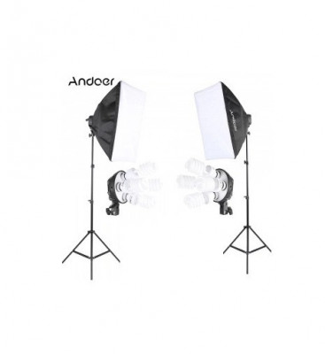 Kit foto studio,2 lumini softbox,soclu de 4 becuri E27,trepiezi 200 cm inclusi + becuri foto