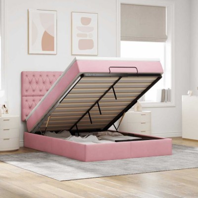 vidaXL Cadru de pat otoman cu saltele Roz 140x190cm catifea 3314395 foto