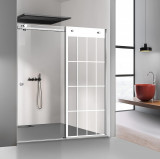 Paravan dus cu usa glisanta Glissando INOX, model Rank alb, sticla clara securizata, pentru nisa cu latime intre 150-160x205 cm, Leroy Glass