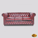 Canapea Chesterfield Brighton FT, 3 locuri, Piele naturala, Rosu Bordo Antichizat, Canapele fixe