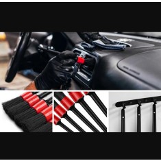 Set 5 pensule detailing auto, Zola&reg;, din plastic si nailon, lungimea perilor 5 cm, dimensiune toatala diferita, negru/rosu