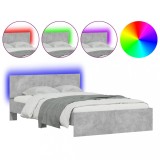 Cumpara ieftin Cadru de pat cu tablie si LED, gri beton, 135x190 cm
