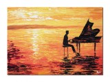 Cumpara ieftin Tablou pictat manual living, birou, dormitor, Pianistul, 70x50cm ulei pe panza in cutit efect 3D, gata de agatat pe perete