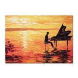 Tablou pictat manual living, birou, dormitor, Pianistul, 70x50cm ulei pe panza in cutit efect 3D, gata de agatat pe perete