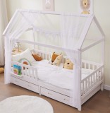 Set decorativ Alavya Home pentru pat tip casă 150x350 cm, bumbac organic, 2 piese, alb
