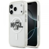 Husa MagSafe pentru Apple iPhone 17 Pro, Karl Lagerfeld, IML Sketch Logo Glitter Karl &amp; Choupette, Transparenta