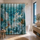 Perdea de dus din PEVA cu model marin, 180x180 cm, include 12 inele, CMCLASS