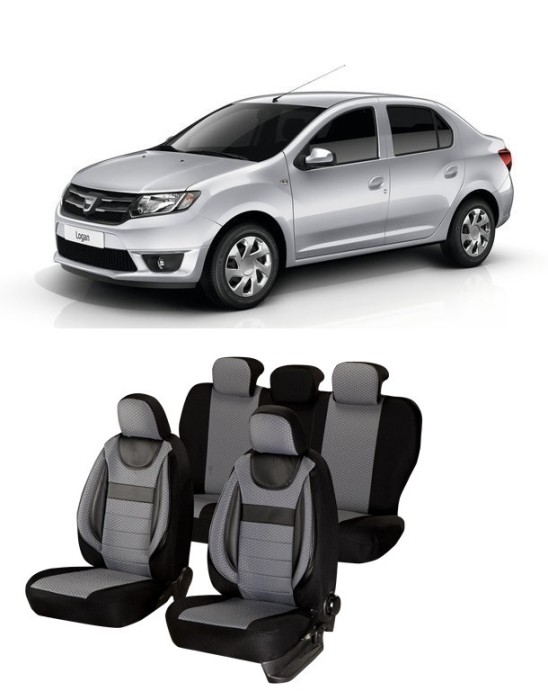 Huse auto dedicate DACIA Logan 2012 - 2019 cu insertii de piele ecologica