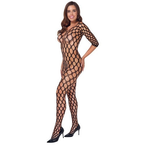 Catsuit-uri - Cottelli Fantezie Catsuit Seducator cu Deschidere intre Picioare si Aspect cu Gauri Small-Large