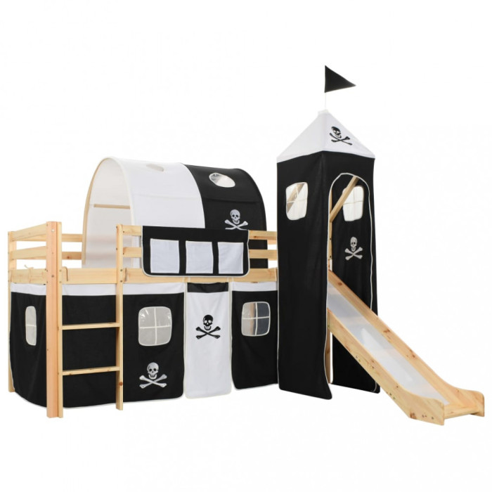 vidaXL Cadru pat etajat copii cu tobogan &amp;amp; scară 97x208cm lemn de pin