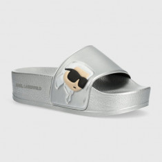 Karl Lagerfeld papuci KONDO MAXI femei, culoarea argintiu, cu platforma, KL80805N