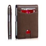 Portofel din piele pentru barbati, slim, cu protectie antiscanare carduri, maro, BUSY Ldy&amp;Gtm
