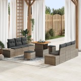 Set Sofa de Grădină vidaXL 9 Piese cu Perne Gri Ratan Poliesteric Acacia, Sofa de Grădină vidaXL 2 Locuri cu Perne Gri Ratan Poliesteric, Set de Dinin