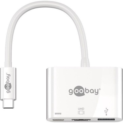 Adaptor multiport USB-C la USB-C, HDMI, USB A 3.0 0.15m alb, Goobay, Power Delivery foto