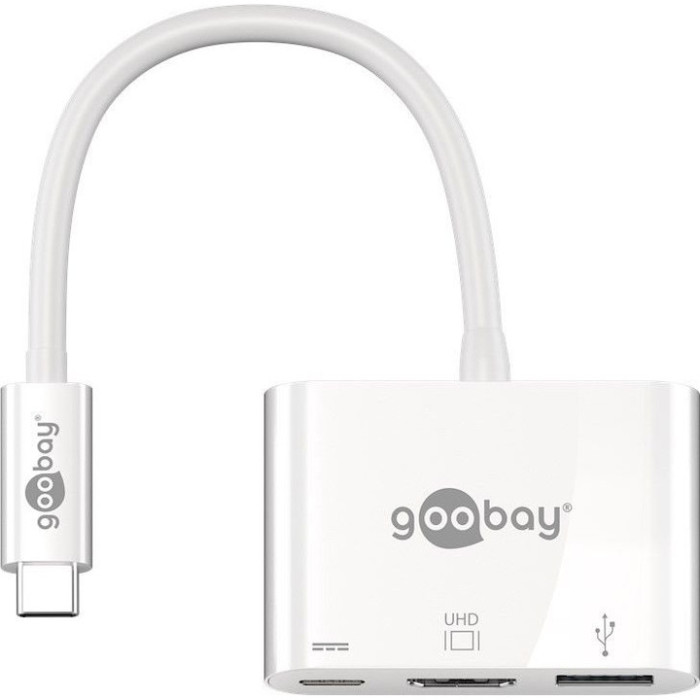Adaptor multiport USB-C la USB-C, HDMI, USB A 3.0 0.15m alb, Goobay, Power Delivery