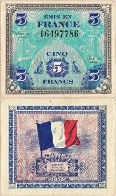 1944, 5 francs (P-115a) - Franța - stare XF! foto