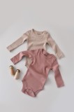 Set de 2 body-uri cu maneca lunga din bumbac organic si modal - Roz Blush BabyCosy (Marime: 0-3 Luni)