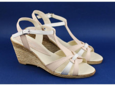 Sandale dama din piele naturala Bej cu Alb, cu platforma - S51BA2 foto