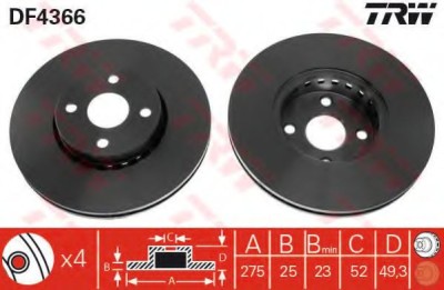 Disc frana TOYOTA COROLLA (CDE12, ZZE12, NDE12, ZDE12) (2001 - 2007) TRW DF4366 foto