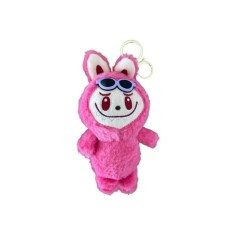 Figurina LaBubu, breloc cu ochelari, de plus, moale si pufoasa, roz, 18 cm