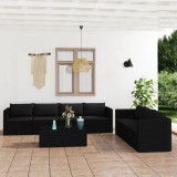 Cumpara ieftin Set mobilier de grădină cu perne, 8 piese, negru, poliratan
