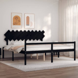 VidaXL Cadru de pat senior cu tăblie, 200x200 cm, negru, lemn masiv