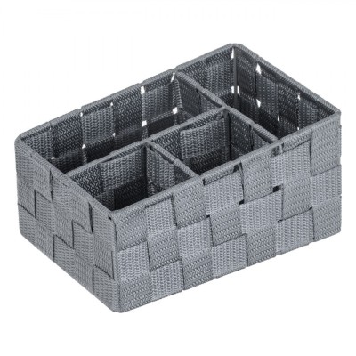 Coș Depozitare, Model Ratan, 4 Compartimente, Culoare Gri, Dimensiuni 20x14x10/8 cm foto