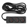 Prelungitor cu impamantare, 3 locasuri, lungime 3 m, Negru, 1 mmp, 10A, Oem