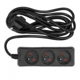 Prelungitor cu impamantare, 3 locasuri, lungime 3 m, Negru, 1 mmp, 10A, Oem